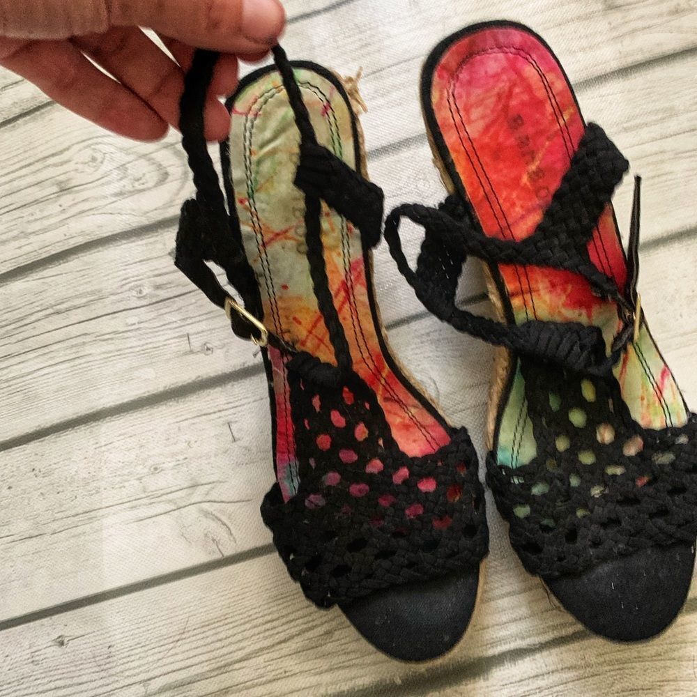 Bamboo black wedges-size 8 - Picture 3 of 6